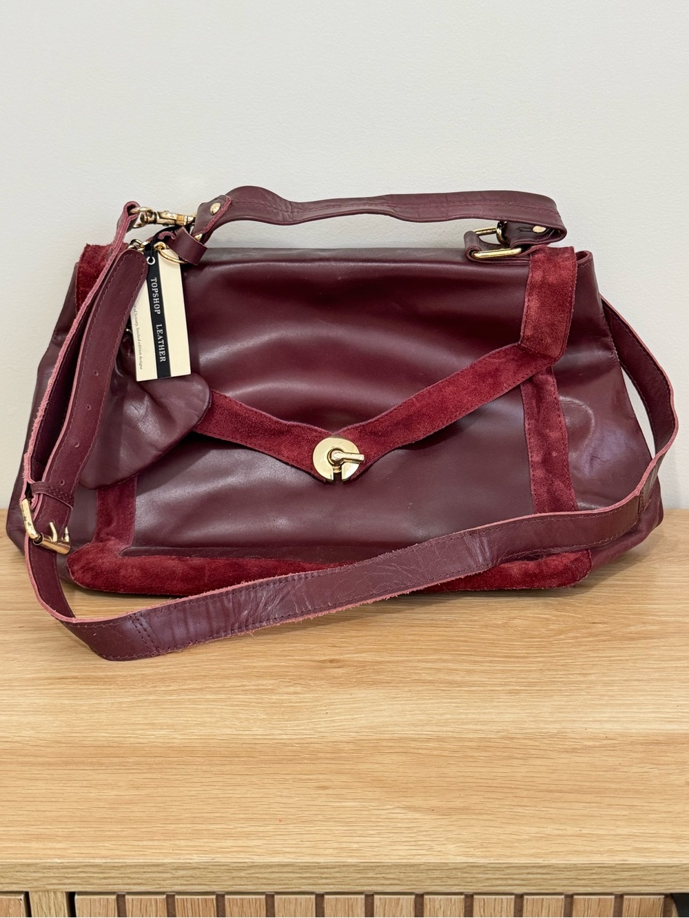 Topshop Burgundy Leather Satchel with Coin Purse
